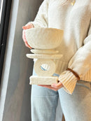 Witte schaal op voet van steen - H29 x D22 cm