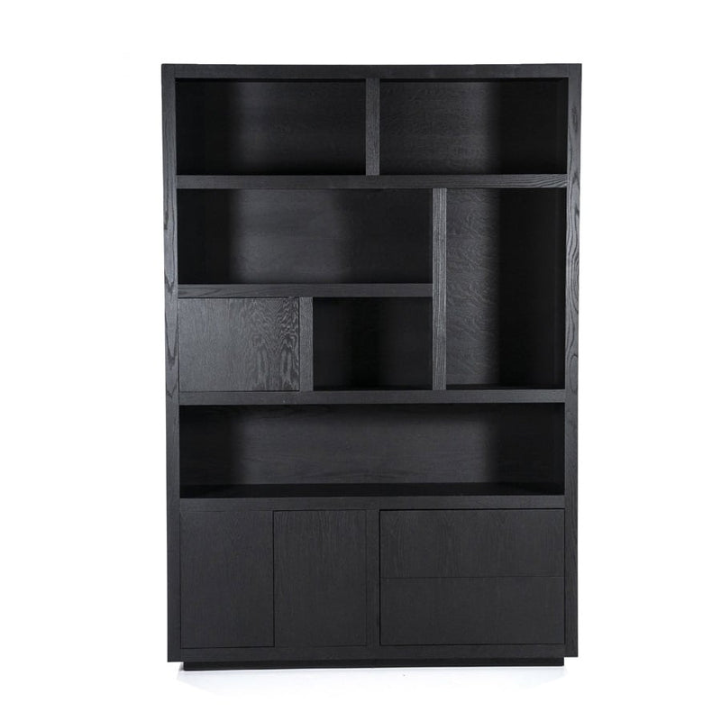 Kast Helsinki in zwart eiken fineer vakkenkast met twee deurtjes - 150x45x220 cm