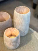 Albast windlicht in beigekleur L - H18 x D10 cm