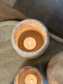 Albast windlicht in beigekleur L - H18 x D10 cm