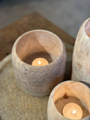 Albast windlicht in beigekleur M - H13 x D11 cm