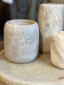 Albast windlicht in beigekleur M - H13 x D11 cm