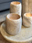 Albast windlicht in beigekleur M - H13 x D11 cm