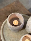 Albast windlicht in beigekleur M - H13 x D11 cm