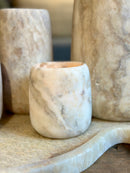 Albast windlicht in beigekleur S - H10 x D9 cm