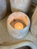 Albast windlicht in beigekleur S - H10 x D9 cm