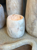 Albast windlicht in beigekleur S - H10 x D9 cm