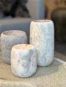 Albast windlicht in beigekleur S - H10 x D9 cm