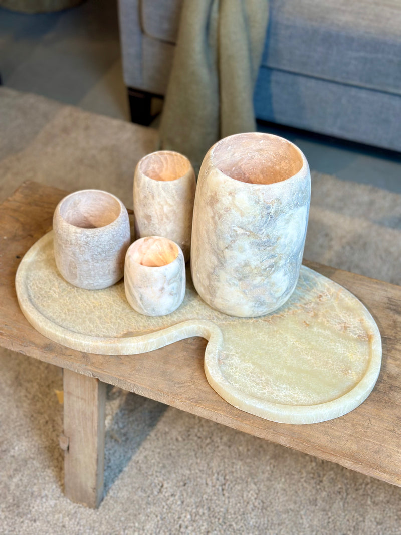 Albast windlicht in beigekleur XL - H25 x D15 cm