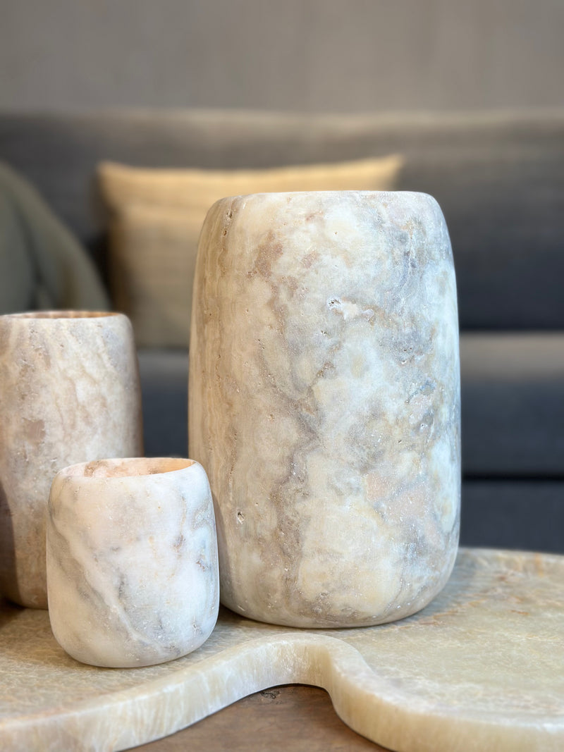 Albast windlicht in beigekleur XL - H25 x D15 cm