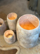 Albast windlicht in beigekleur XL - H25 x D15 cm