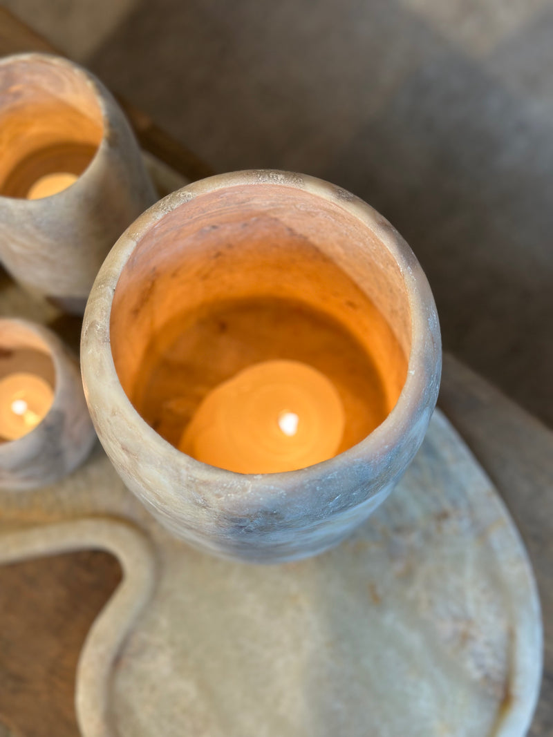 Albast windlicht in beigekleur XL - H25 x D15 cm