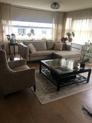 Bank Anneloes met lounge element in champagnekleurige velours stof - 335 x 165 cm