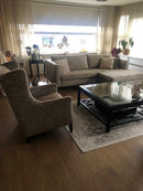 Bank Anneloes met lounge element in champagnekleurige velours stof - 335 x 165 cm