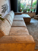 Bank Tori met lounge element in beige fluffy stof - B370 x L175 cm