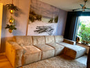 Bank Tori met lounge element in beige fluffy stof - B370 x L175 cm