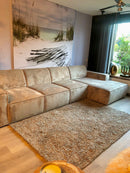 Bank Tori met lounge element in beige fluffy stof - B370 x L175 cm