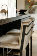 Barstoel Jill in zilverkleurige stof met zwart metalen frame