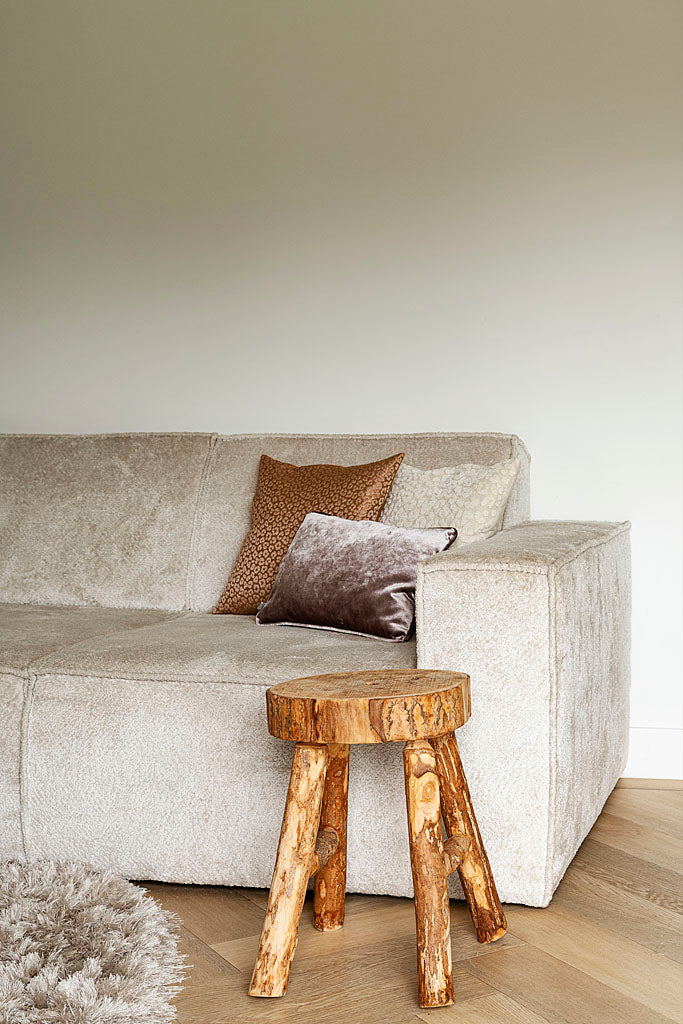 Hoekbank Tori in fluffy parelmoer stof – 344 × 358 cm