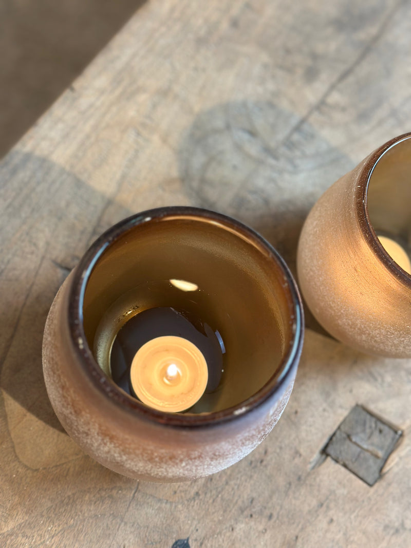 DutZ Collection windlicht Diva in matte amberkleur - H12 x D11 cm