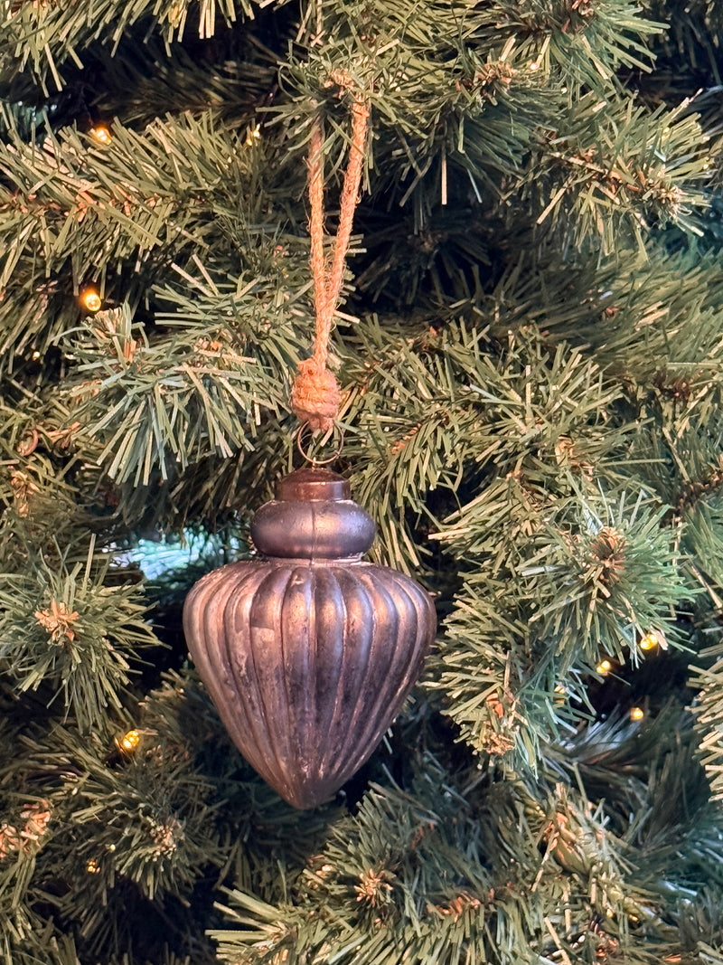 Glazen kersthanger kegel in donker zilveren kleur - D7 x H13 cm