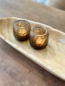 Grijskleurig windlicht met carved glass - 9x9 cm