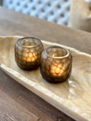 Grijskleurig windlicht met carved glass - 9x9 cm