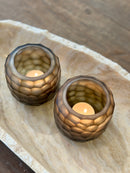Grijskleurig windlicht met carved glass - 9x9 cm