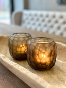 Grijskleurig windlicht met carved glass - 9x9 cm