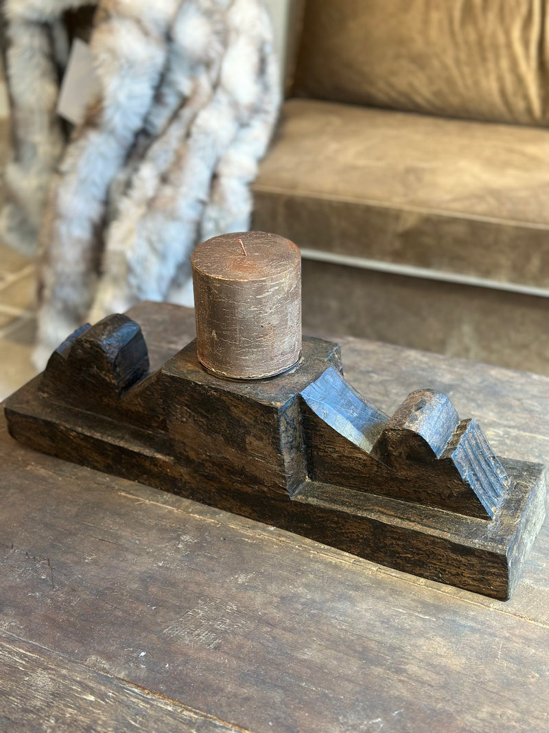 Donkerbruine houten poerkandelaar – L13 × B55 × H16 cm