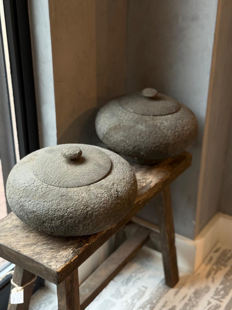 Donkerbruine houten pot met deksel - D29 x H14 cm