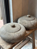 Donkerbruine houten pot met deksel - D29 x H14 cm