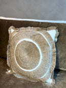 Wit linnen kussen met jute opstiksels en patronen - 45x45 cm - Lei Natural