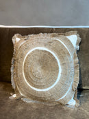 Wit linnen kussen met jute opstiksels en patronen - 45x45 cm - Lei Natural