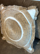 Wit linnen kussen met jute opstiksels en patronen - 45x45 cm - Lei Natural