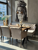 Eetkamerstoel Madrid in leemkleurige linnen-look stof met gecapitonneerde rugleuning