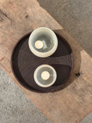 Leren dienblad rond Merel maat S in donkerbruine krokoprint - D30 cm