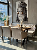 Eetkamerbank Gina – lichtgrijze stof met grijs eiken poten – 200 cm