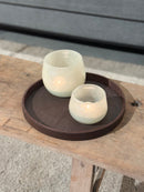 Leren dienblad rond Merel maat S in donkerbruine krokoprint - D30 cm