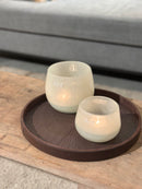 Leren dienblad rond Merel maat S in donkerbruine krokoprint - D30 cm