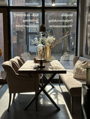 Eetkamerbank Gina – lichtgrijze stof met grijs eiken poten – 200 cm