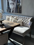 Eetkamerbank Gina – lichtgrijze stof met grijs eiken poten – 200 cm