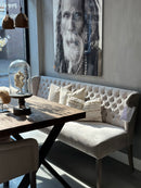 Eetkamerbank Gina – lichtgrijze stof met grijs eiken poten – 200 cm