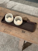 Leren dienblad rechthoek Maria maat S in donkerbruine krokoprint - 40x12x2,5 cm