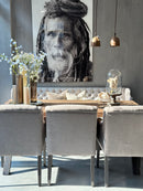 Eetkamerstoel Madrid in leemkleurige linnen-look stof met gecapitonneerde rugleuning