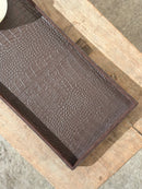 Leren dienblad rechthoek Maria maat M in donkerbruine krokoprint - 60x20x2,5 cm