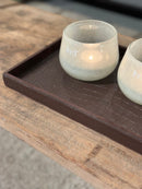 Leren dienblad rechthoek Maria maat M in donkerbruine krokoprint - 60x20x2,5 cm