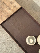 Leren dienblad rechthoek Maria maat L in donkerbruine krokoprint - 70x35x2,5 cm