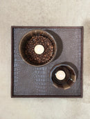 Leren dienblad vierkant Noa maat S in donkerbruine krokoprint - 30x30x2,5 cm