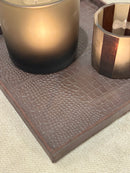 Leren dienblad vierkant Noa maat S in donkerbruine krokoprint - 30x30x2,5 cm